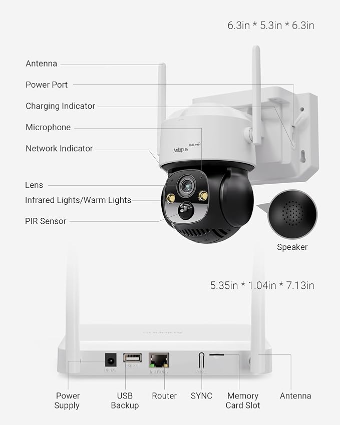 Anlapus Solar Security Camera Wireless Outdoor, 2.5K Pan/Tilt 6-Cam Kit with Solar Panel, Wireless Home Security Camera System with PIR/AI Detect, Color Night Vision, No Monthly Fee, 64GB Memory Card