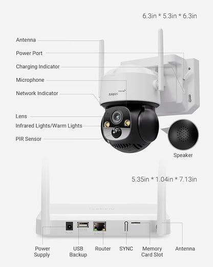 Anlapus Solar Security Camera Wireless Outdoor, 2.5K Pan/Tilt 6-Cam Kit with Solar Panel, Wireless Home Security Camera System with PIR/AI Detect, Color Night Vision, No Monthly Fee, 64GB Memory Card