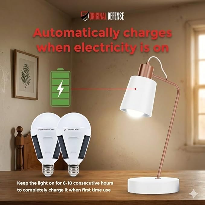Original Defense EternaLight Rechargeable LED Bulbs (1 Count) - Emergency Light Bulbs with Battery Backup for Power Outages, Home, Camping, and Outdoor Activities - Solar Powered