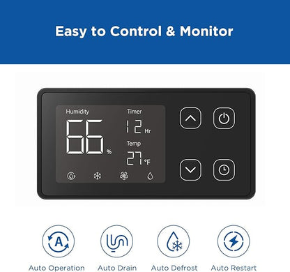 70 Pints Commercial Dehumidifier with Drain Hose, Compact Crawl Space Dehumidifiers for Basement and Home, Energy Star Certified, Automatic Defrost | MOISWELL Defender ME-7