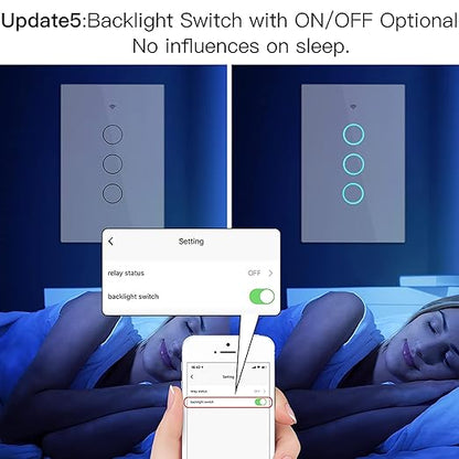MoesGo WiFi Smart Wall Light Switch,Glass Panel, Multi-Control(3 Way), 2.4GHz Wi-Fi Touch Switches, Neutral Wire Required, Remote Control Smart Life/Tuya App, Work with Alexa, Google Home White 3 Gang