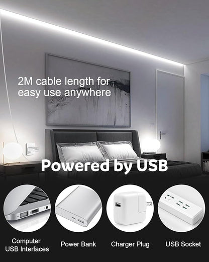 Aclorol USB COB LED Strip Lights for TV 5V USB Powered LED Tape Lights Daylight White 6.56FT 320Leds/M 6000K COB Flexible Light Strip TV Led Backlight for Bedroom Under Cabinet Kitchen DIY 400LM/m