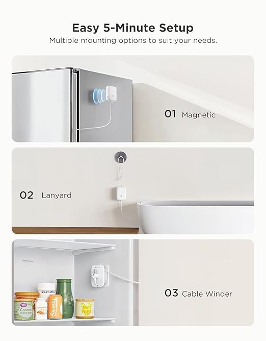 GoveeLife Bluetooth Refrigerator Thermometer Sensor with Alarm, 1-Pack | Monitor fridge/freezer temp remotely with app alerts & buzzer 230ft range. For kitchen/hot tub, gateway not included