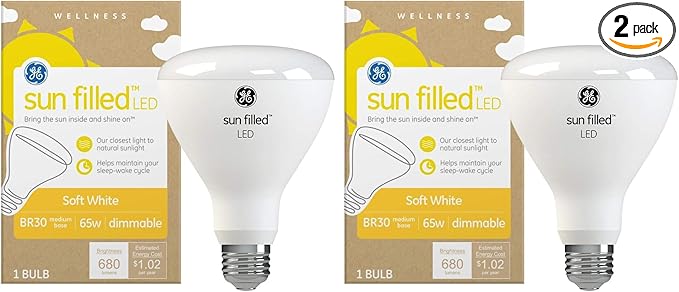 GE Sun Filled LED Light Bulbs, 65 Watt Eqv, Soft White, BR30 Indoor Floodlight (Pack of 2)