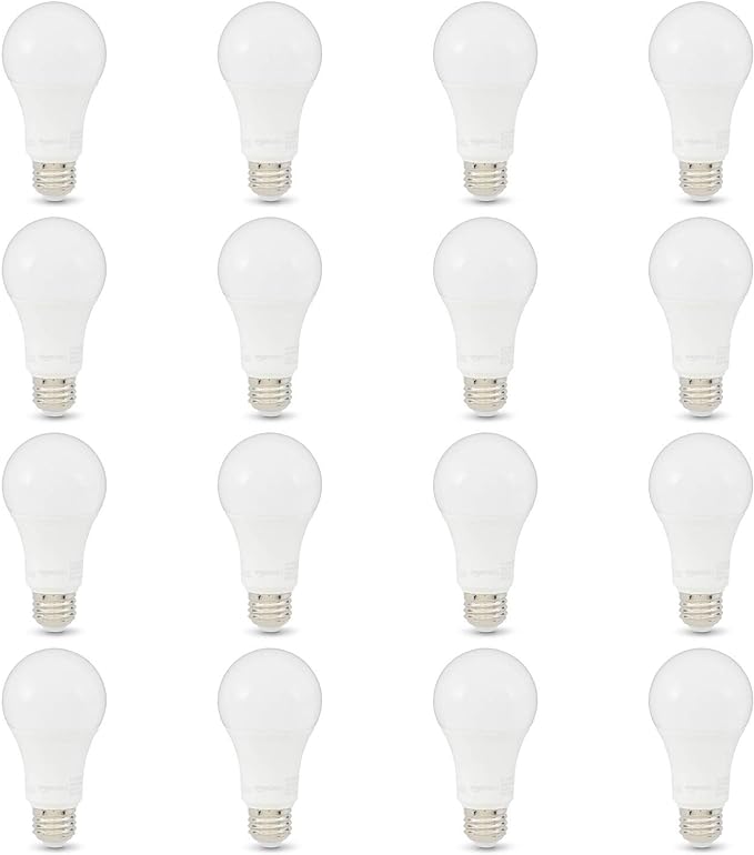 Amazon Basics A19 LED Light Bulbs, 100W Equivalent, Daylight White 5000K, Energy Efficient 15W, Non-Dimmable, 10,000 Hour Lifetime, 16-Pack