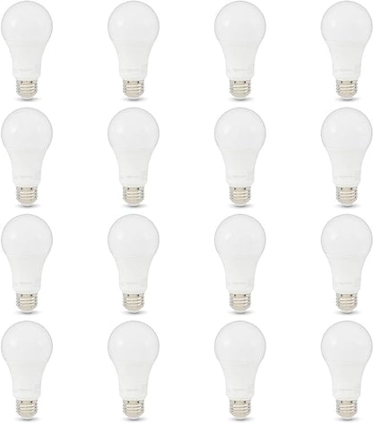 Amazon Basics A19 LED Light Bulbs, 100W Equivalent, Daylight White 5000K, Energy Efficient 15W, Non-Dimmable, 10,000 Hour Lifetime, 16-Pack