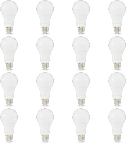 Amazon Basics A19 LED Light Bulbs, 100W Equivalent, Daylight White 5000K, Energy Efficient 15W, Non-Dimmable, 10,000 Hour Lifetime, 16-Pack