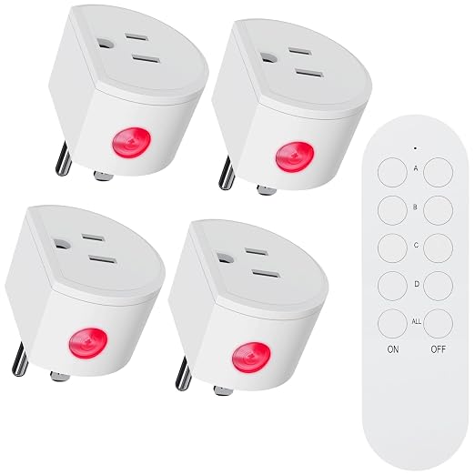 Remote Control Outlet 10A Wireless Light Switch for Household Appliances, 130 FT Range, Smart Plug with Remote, FCC Certified, ETL Listed