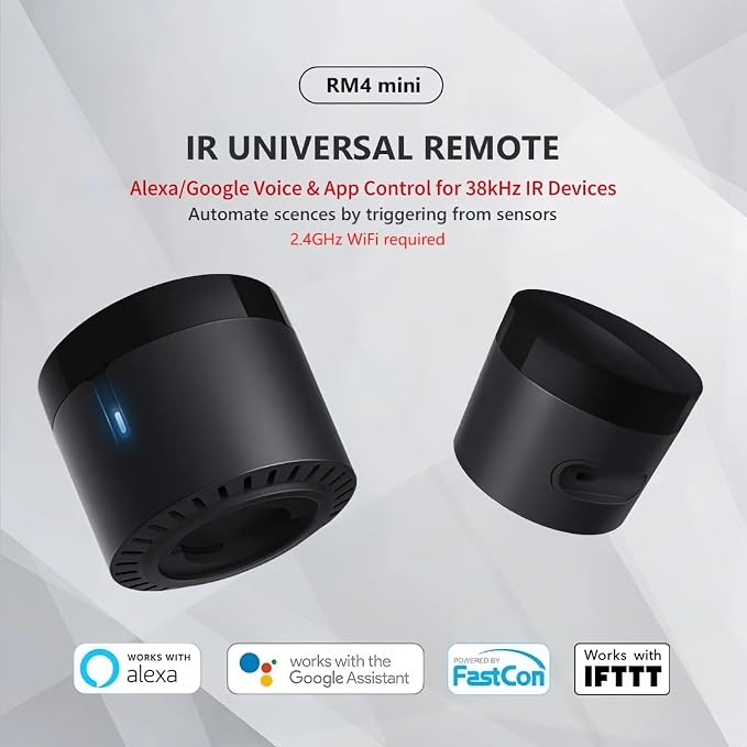 Broadlink RM4 Mini Smart Remote(2.4GHz Wi-Fi Only)- IR Blaster Hub for Smart Home Automation, Infrared TV Air Conditioner Remote Replacement Compatible with Alexa, Google Assistant, IFTTT (Pack of 2)