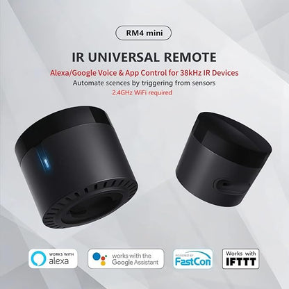 Broadlink RM4 Mini Smart Remote(2.4GHz Wi-Fi Only)- IR Blaster Hub for Smart Home Automation, Infrared TV Air Conditioner Remote Replacement Compatible with Alexa, Google Assistant, IFTTT (Pack of 2)