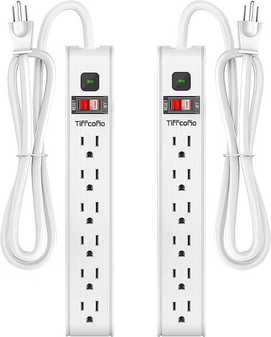 TiFFCOFiO Surge Protector Power Strip, 4 Feet Extension Cord, 600 Joules Surge Protection, Multiple Protection 6 Outlet Strip, 14 AWG Cord, 15A/1875W, ETL Listed, 2 Packs