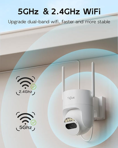 5G/2.4G Security Camera Outdoor, 3MP Wired Cameras 24/7 Recording, Plug-in Power, 360° View, Motion Auto Tracking, Alexa, 2-Way Audio, IP66, Color Night Vision, SD Card/Cloud Storage