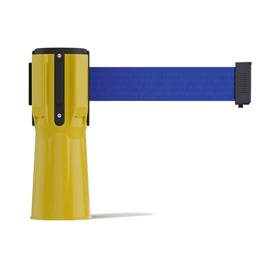 Trafford Industrial 11 Ft. Cone-Mounted Retractable Belt Barrier Yellow Case with Dark Blue Belt