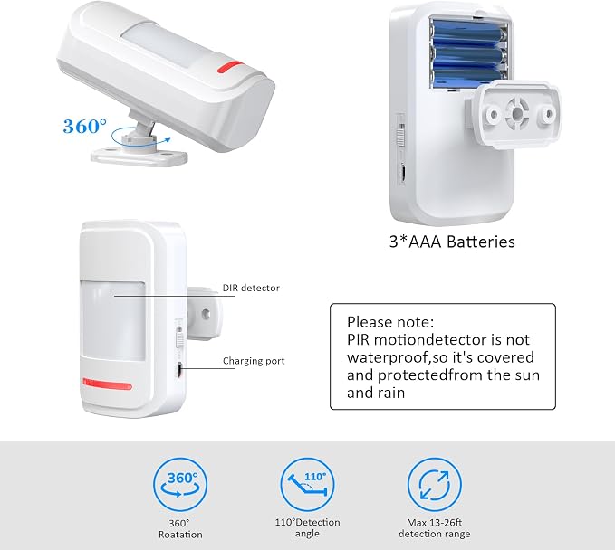 Motion Sensor Door Chime, METAK Wireless Motion Detector Alarm Indoor,White | PIR Bell for Business When Entering/Home Doorway/Store Entrance/Garage Security, Pet/Elderly/Dementia Monitoring Entry Buzzer