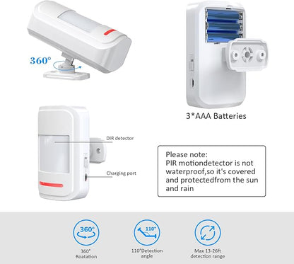 Motion Sensor Door Chime, METAK Wireless Motion Detector Alarm Indoor,White | PIR Bell for Business When Entering/Home Doorway/Store Entrance/Garage Security, Pet/Elderly/Dementia Monitoring Entry Buzzer