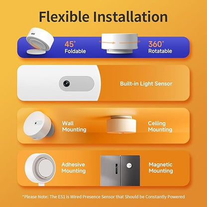 Human Presence Sensor ES1,Smart Motion Sensor with 24G mmWave Radar,Occupancy Sensor Requires Tuya Zigbee Hub for Home Security and Automation,Compatible with Alexa,Smart Life,Z2MQTT,ZHA