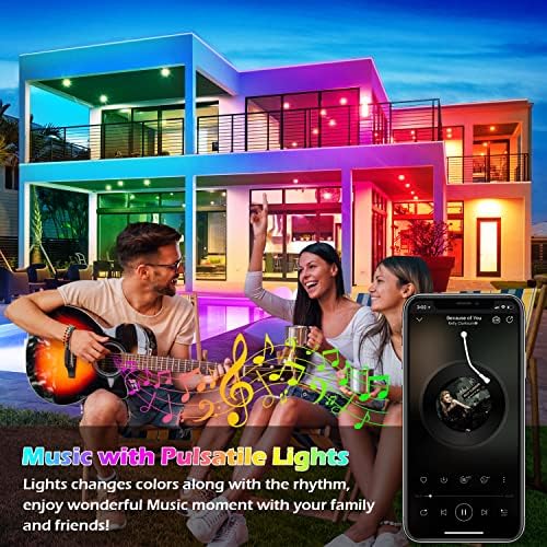FBZ 60Ft Outdoor Waterproof LED Strip Lights,Music Sync RGB IP65 Led Lights with App Control and Remote,Color Changing Waterproof Led Rope Lights for Outdoor,Balcony,Roof,Garden,Stairs Party (60FT)