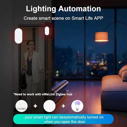Haozee Door and Window Sensor, Requires Zigbee Hub, Zigbee Connection, Wireless Detector for Alarm Systems and Smart Homes, Compatible with Home Assistant Zigbee2mqtt