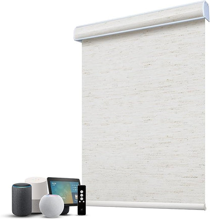 SmartWings Motorized 100% Blackout Shades Blinds, Custom Size, Cordless Window Shades with Rechargeable Battery, Work with Matter/Apple HomeKit, Alexa, Thread/Zigbee, Remote Optional, Linen White