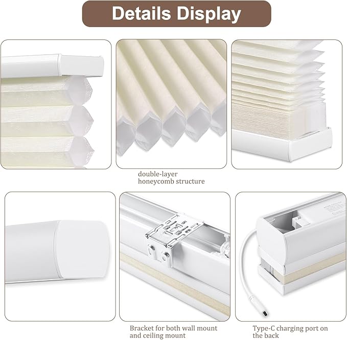 Godark Motorized TDBU vCellular Shades with Remote Control Smart Honeycomb Blinds Compatible with Alexa Google Home Smarthings Custom Double Cellular Light Filtering for Indoor Windows Doors-Beige