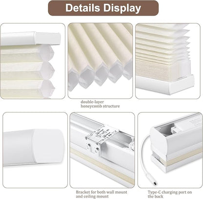 Godark Motorized TDBU vCellular Shades with Remote Control Smart Honeycomb Blinds Compatible with Alexa Google Home Smarthings Custom Double Cellular Light Filtering for Indoor Windows Doors-Beige