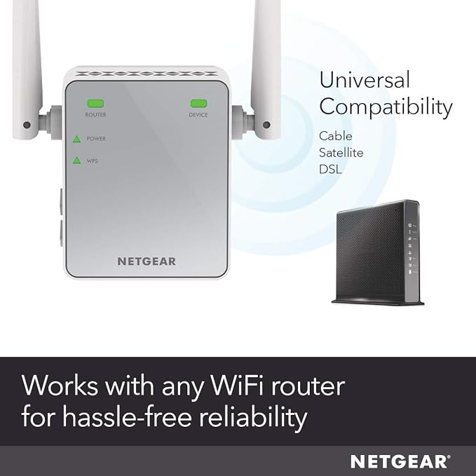 NETGEAR Wi-Fi Range Extender EX2700 - Coverage Up to 800 Sq Ft and 10 Devices with N300 Wireless Signal Booster & Repeater (Up to 300Mbps Speed), and Compact Wall Plug Design