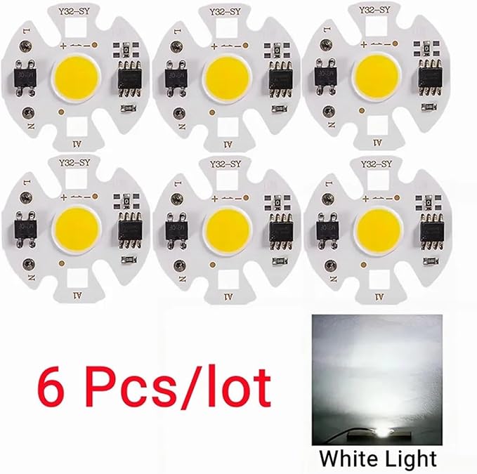 6Pcs Lampada Smart IC LED COB Chip 3W 5W 7W 9W 220V Y32 for DIY LED Light Bulb Downlight Spotlight Need Not Lighting Transformer(White Light,110V_3W)