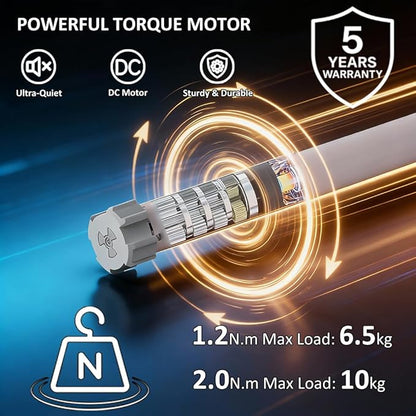 Smart Roller Shade Motor Retrofit Kit Matter Over Thread, Wireless Electric Blind Motor for 1.5" Tube, 2600mAh Rechargeable, Solar Panel, Remote Control, Compatible with Alexa/HomeKit/Google Home
