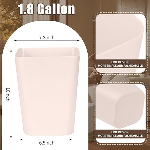 Trash Can - Small Waste basketbin - 1.8 Gallon- for Office,Home,Bathroom,Kitchen - Khaki