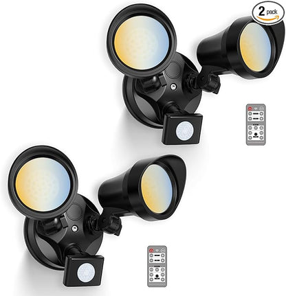 ALUSSO LED Security Lights Motion Sensor, 25W 2000LM Flood Lights Outdoor Motion Sensor with Remote 120V, Dimmable Brightness 3000K-6500K CCT IP65 Security Light ETL Listed for House Garage, 2 Pack