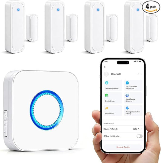 4 in 1 Smart WiFi Door Chime When Door Opens Entry Alarm for Security/Kids