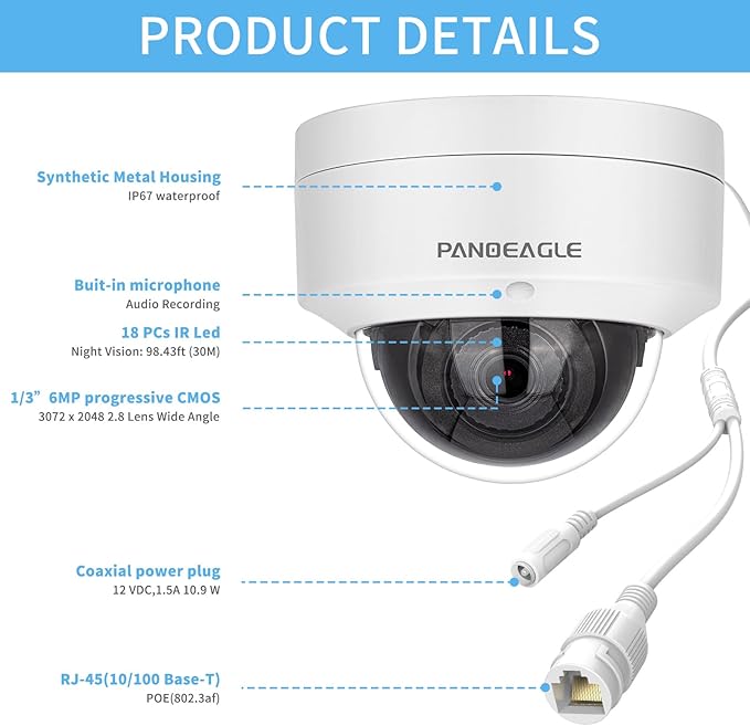 8MP 4K PoE IP Camera Outdoor,Dome Camera with Human/Vehicle Detection,Built-in Mic, 2.8mm Len F1.6 Large Aperture, Security Camera with 100ft EXIR 2.0 Night Vision, IK10/IP66, Blue Iris,NDAA Compliant
