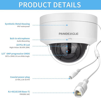 8MP 4K PoE IP Camera Outdoor,Dome Camera with Human/Vehicle Detection,Built-in Mic, 2.8mm Len F1.6 Large Aperture, Security Camera with 100ft EXIR 2.0 Night Vision, IK10/IP66, Blue Iris,NDAA Compliant