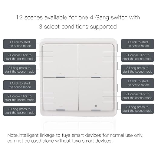 Zopsc Wireless Scene Switch, ZigBee Smart Wall Switch, 4-Way Panel with Mobile Phone APP Control, Intelligent Scene Controller for Home Automation