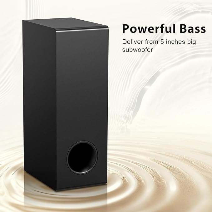 Sound Bar for Smart TV with Wired Subwoofers, 2.1 Channel Small TV Soundbar Speakers, Home Theater Surround Sound System, Bluetooth 5.3/ ARC/Optical/AUX Connectivity