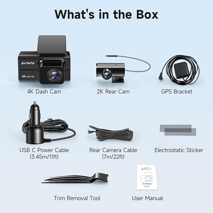4K Dash Camera Front and Rear, HDR&WDR Night Vision, Dash cam with Built-in WiF, GPS, Car Dashcam with 3" Touch Screen, 170° Wide Angle, Loop Recording, 24H Parking Mode, Supports 256GB Max