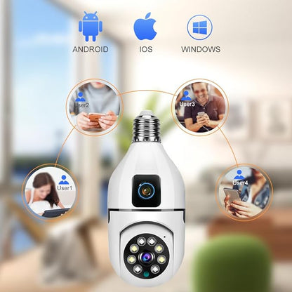 6MP Dual-Lens Light Bulb Security Camera, TUYA Indoor 360° Pan/Tilt WiFi Cam with Auto Tracking, Color Night Vision, Motion Alerts, 2-Way Audio, Pet/Baby Monitor, E27 Socket