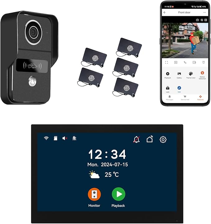2pin-Wired 2MP HD Indoor 10" WiFi Monitor Smart Home Video Doorbell Intercom System, Remote APP Phone Unlock Video Record Motion Detect 2-Way Talk IR Camera Door Bell 1x doorbell + 1x 10in Monitor