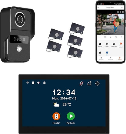 2pin-Wired 2MP HD Indoor 10" WiFi Monitor Smart Home Video Doorbell Intercom System, Remote APP Phone Unlock Video Record Motion Detect 2-Way Talk IR Camera Door Bell 1x doorbell + 1x 10in Monitor