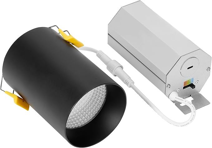 Maxxima 3 in. LED Cylinder Downlight, Recessed Ceiling Spot Light, 900 Lumens, 5 CCT Selectable 2700K/3000K/3500K/4000K/5000K, Dimmable, Black, 90 CRI, IC Rated, Canless, J-Box Included