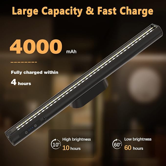 Rechargeable Magnetic LED Light Bar, 4000mAh Wireless Closet Light