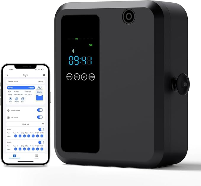 Waterless Essential Oil Diffuser 500ml, Bluetooth APP Control Cold Air Scent Machine, Wall Mounted Large Room Diffuser, 2000 sq ft Coverage, Black