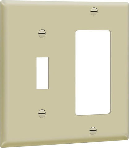 ENERLITES Combination Toggle Switch/Decorator Switch Wall Plate, Size 2-Gang 4.50" x 4.57", Polycarbonate Thermoplastic, 881131-I, Ivory