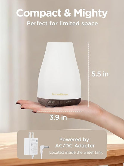 InnoGear Essential Oil Diffuser, Ultrasonic Diffusers for Home Aromatherapy Humidifier for Mother's Gift Bedroom Room 7 Colors LED 2 Mist Mode Auto Off, Brown Base