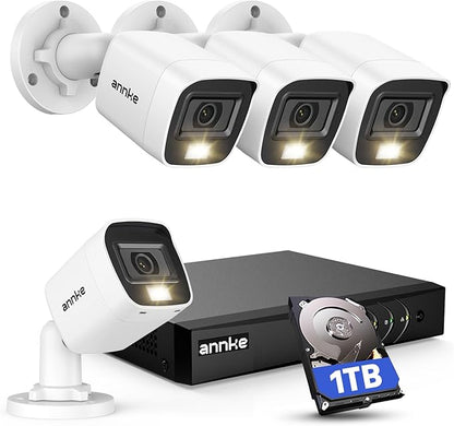 ANNKE 8CH 2MP Security Camera System, 8 Channel H.265+ DVR Recorder, AI Human/Vehicle Detection, 4X 1080P Cams with Smart Dual Light Color Night Vision for Home & Business Surveillance, IP67, 1TB HDD