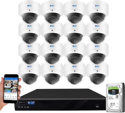 GW Security 32 Channel 12MP 4K @30FPS Face Recognition PoE Security Camera System with 16 x 12MP (4512x2512P) IP Color Night Vision Waterproof Microphone AI Dome Cameras, 10 Smart AI Functions