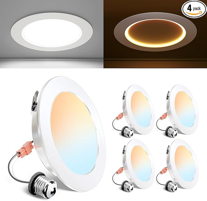 Ensenior 4 Pack 4 Inch 5CCT LED Can Lights with Night Light, Retrofit Led Recessed Lighting, Dimmable, 7W 120V, 700LM, IC Rated - FCC