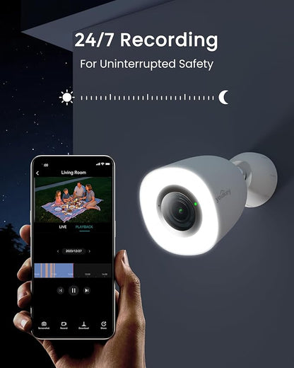 youkey 4K Wired Security Camera Outdoor, F1.0 Color24 Night Vision, Plug-in Cameras for Home Security Outside, 24/7 Continuous Recording, 130°FOV, 2.4/5GHz WiFi 6, Bluetooth Pairing, No Monthly Fees