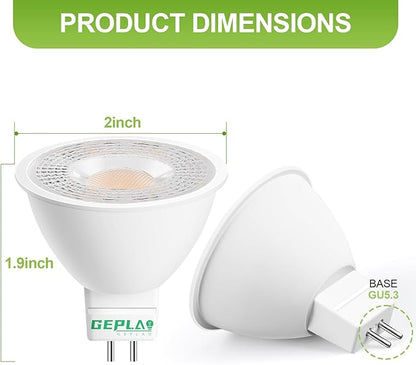 GEPLAD 12 Pack MR16 LED Bulb 50W Halogen Equivalent, 5W 2700K Warm White, 450 Lumens,GU5.3 Bi-Pin Base, 38 Degree Spot Lighting for Indoor/Outdoor Landscape Track Bulbs-Not Dimmable AC/DC 12V