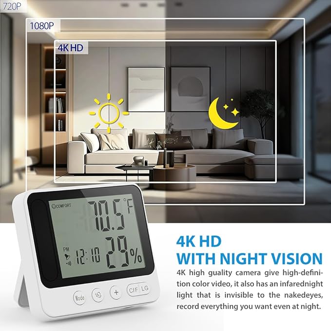 Hidden WIFI Wireless Security MINI Camera, 4K Nanny Cam Clock 2.4G& 5G